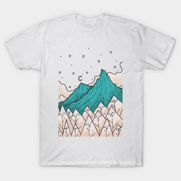 Twin turquoise peaks T-Shirt by Swadeillustrations